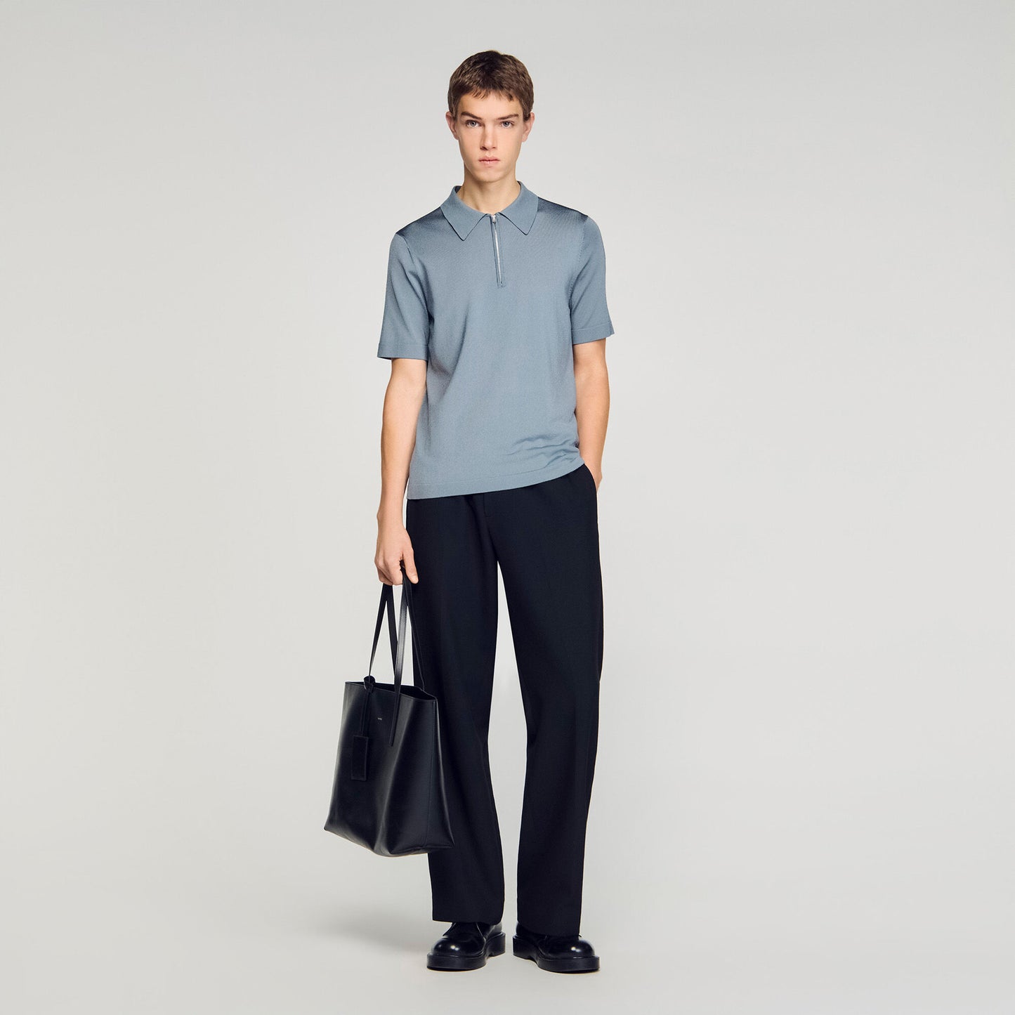 Knitted polo shirt with zip collar