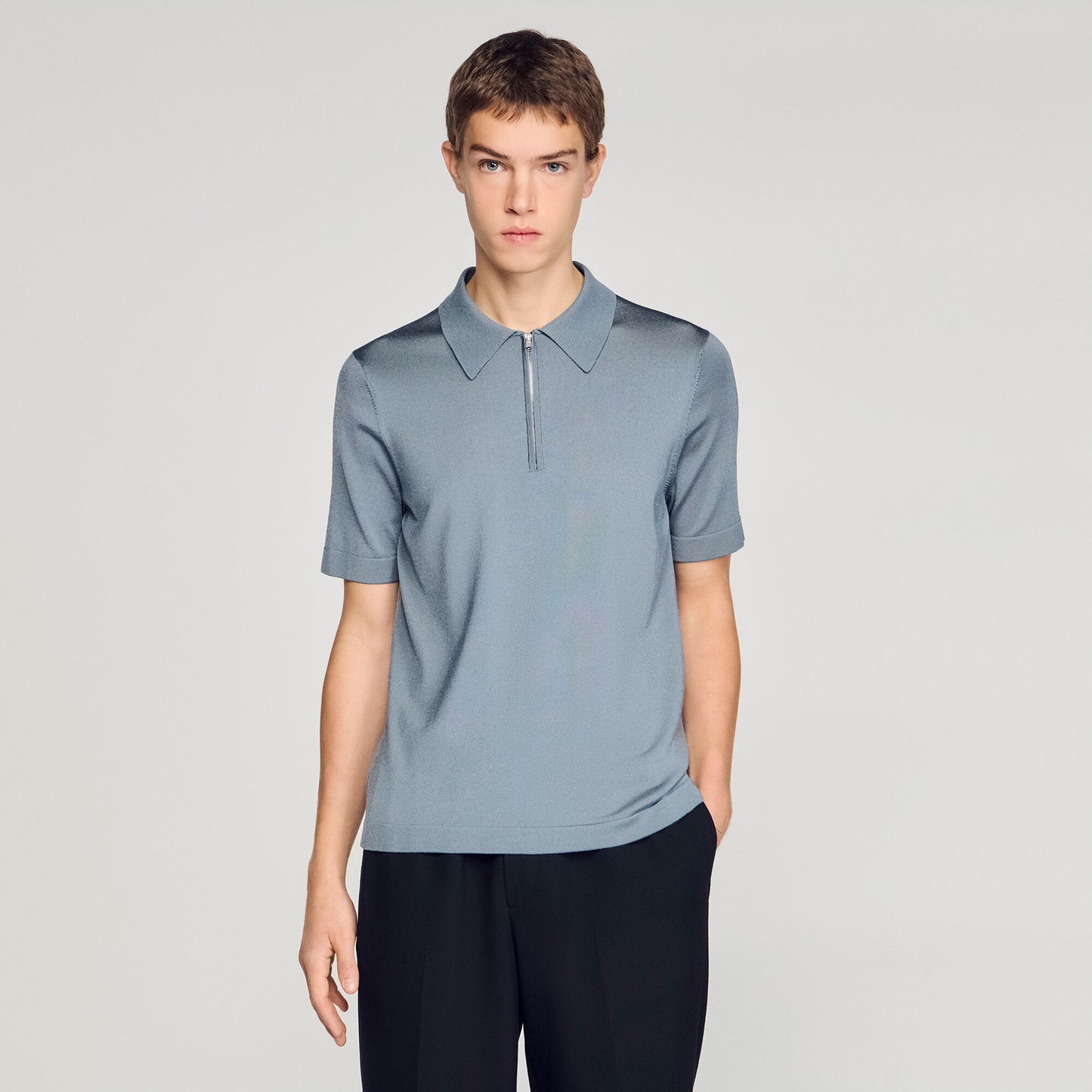 Knitted polo shirt with zip collar