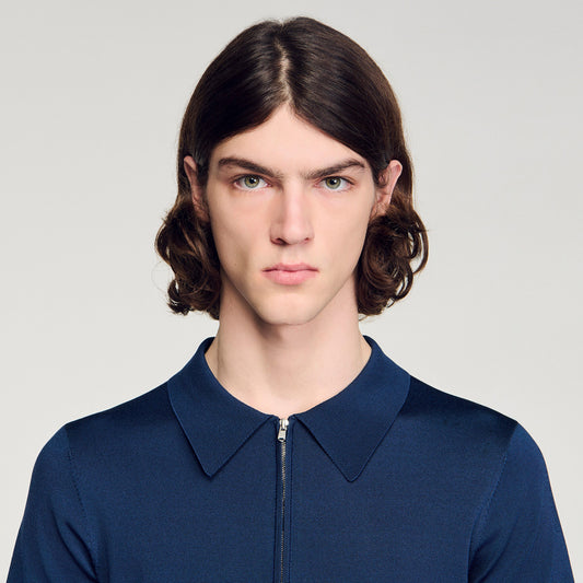 Knitted polo shirt with zip collar