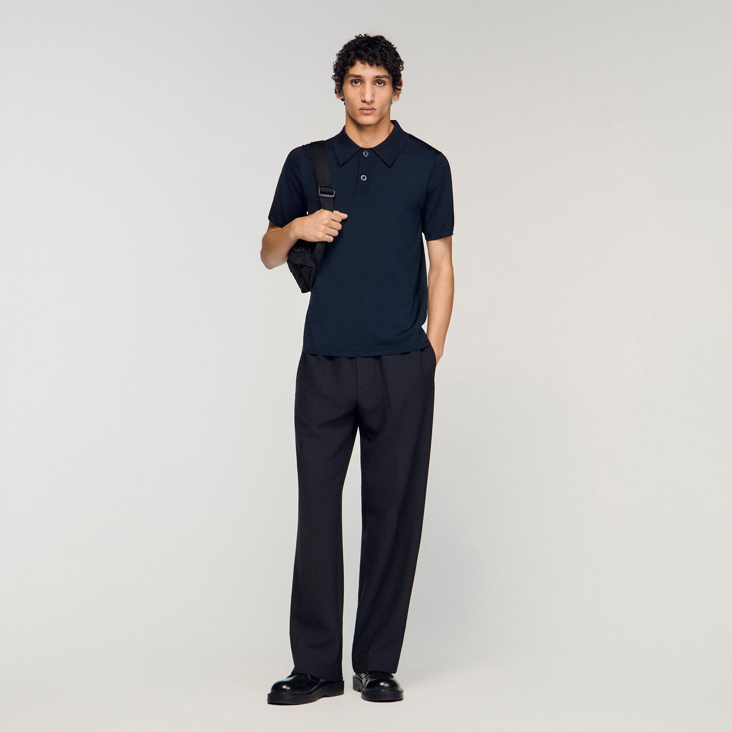 Short-sleeve knitted polo shirt