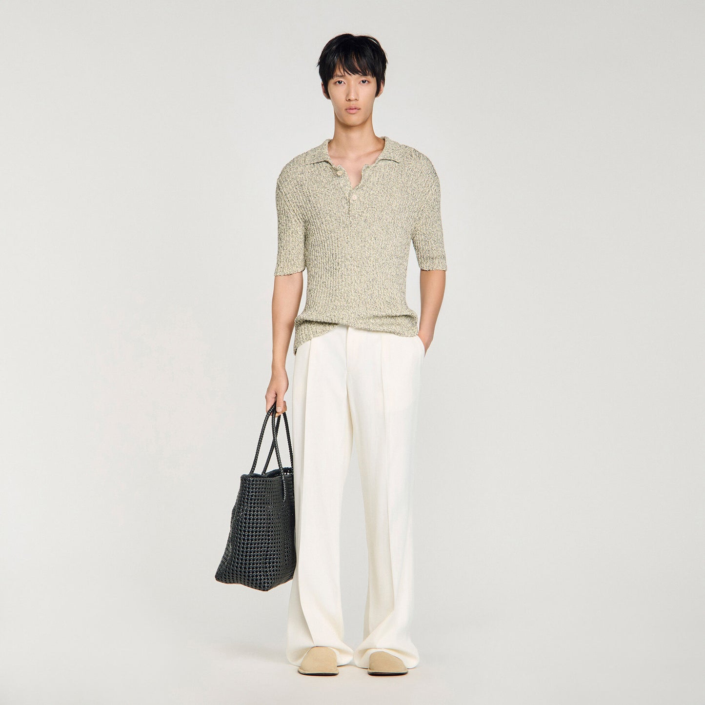 Marl cotton knit polo shirt