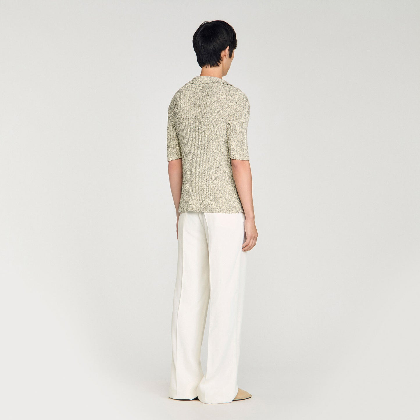 Marl cotton knit polo shirt