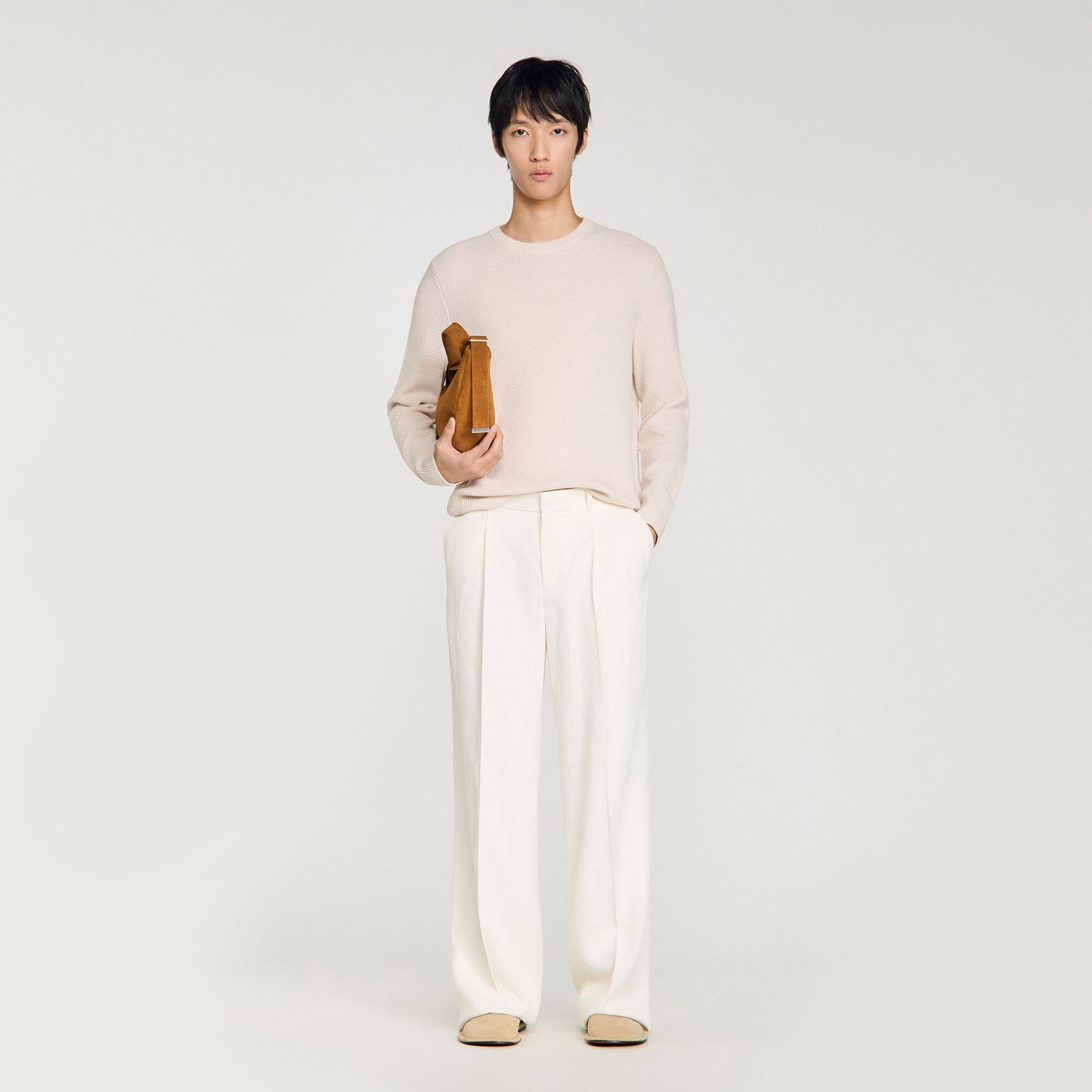 Crew-neck sweater in seed stitch