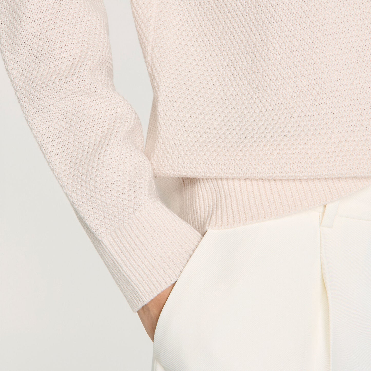 Crew-neck sweater in seed stitch