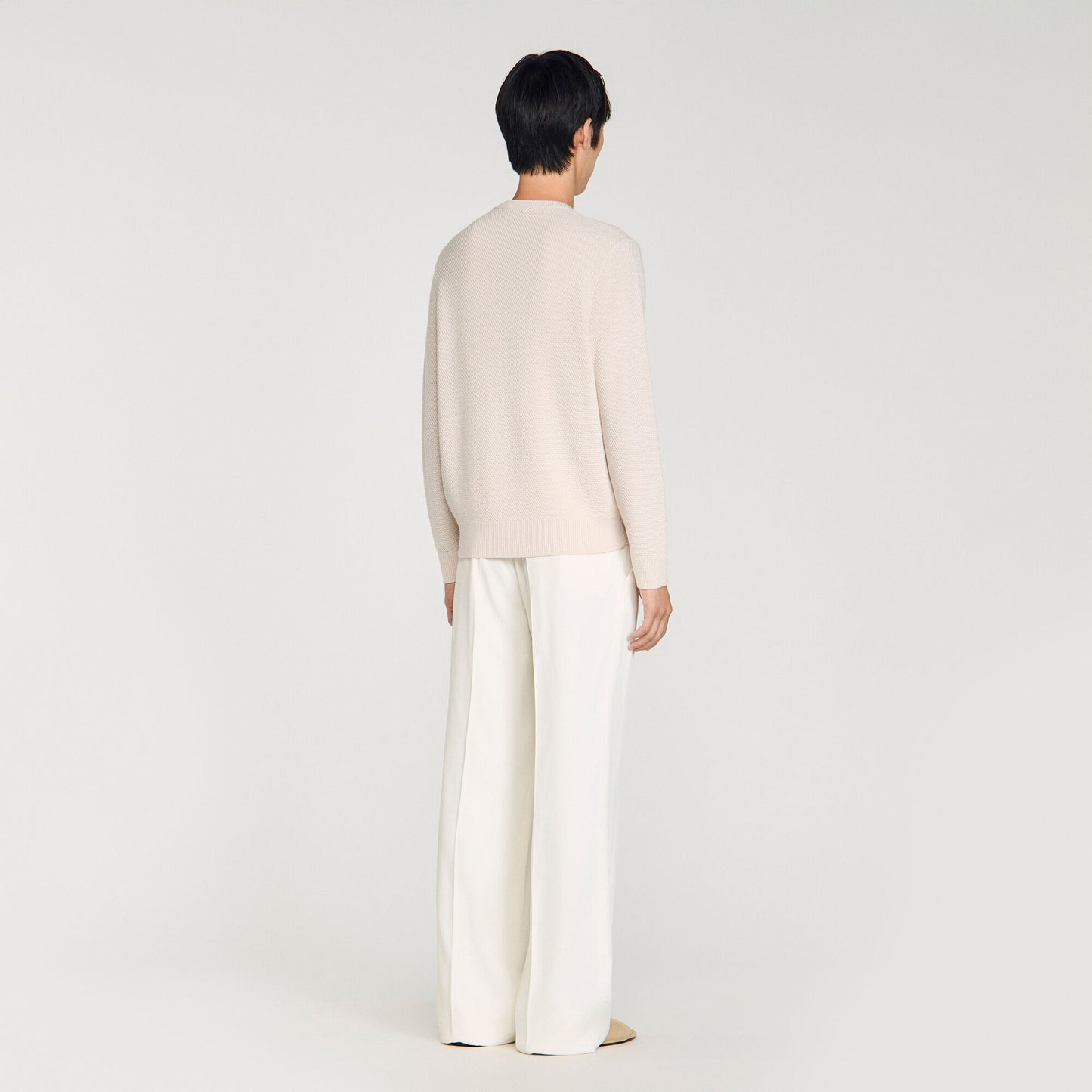Crew-neck sweater in seed stitch
