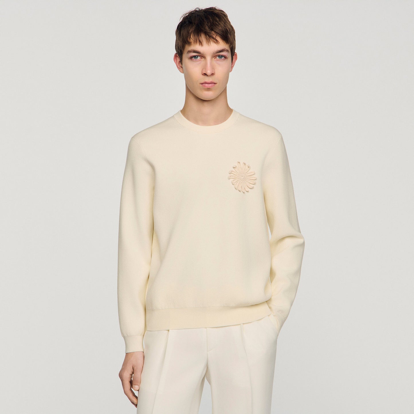 Crochet flower knit sweatshirt
