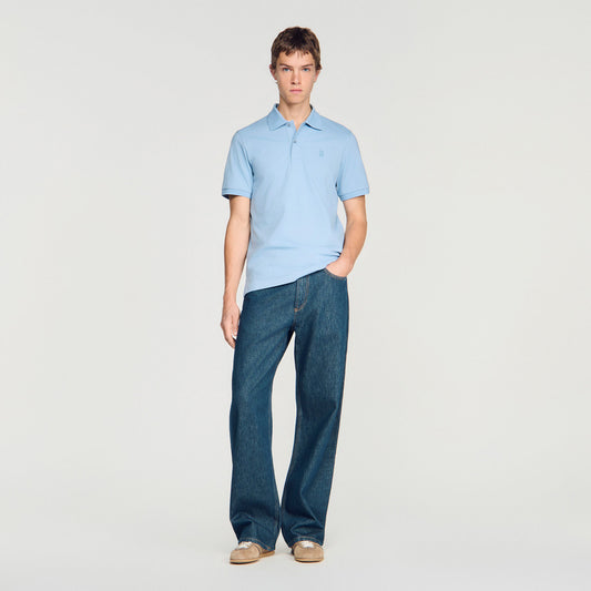 Cotton polo shirt with leather logo