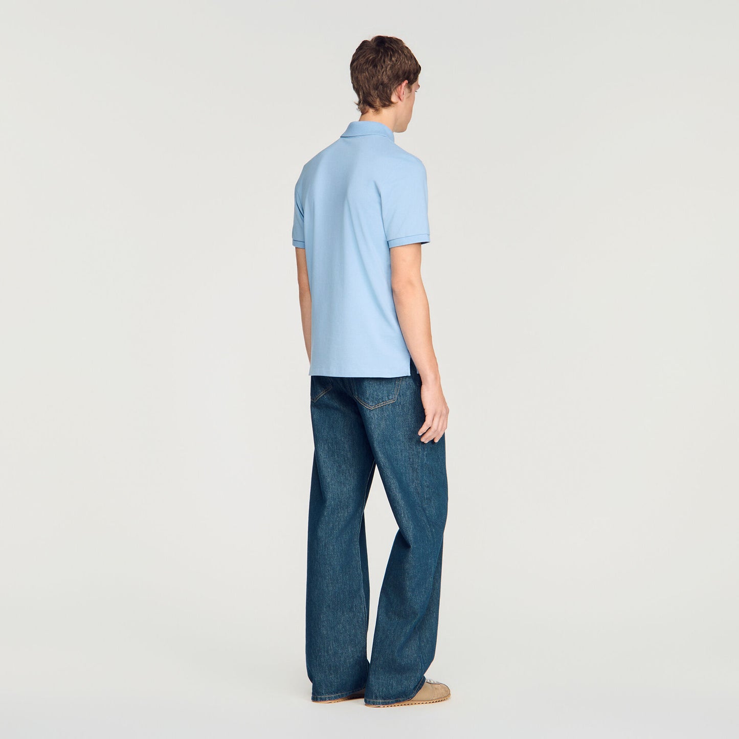 Cotton polo shirt with leather logo