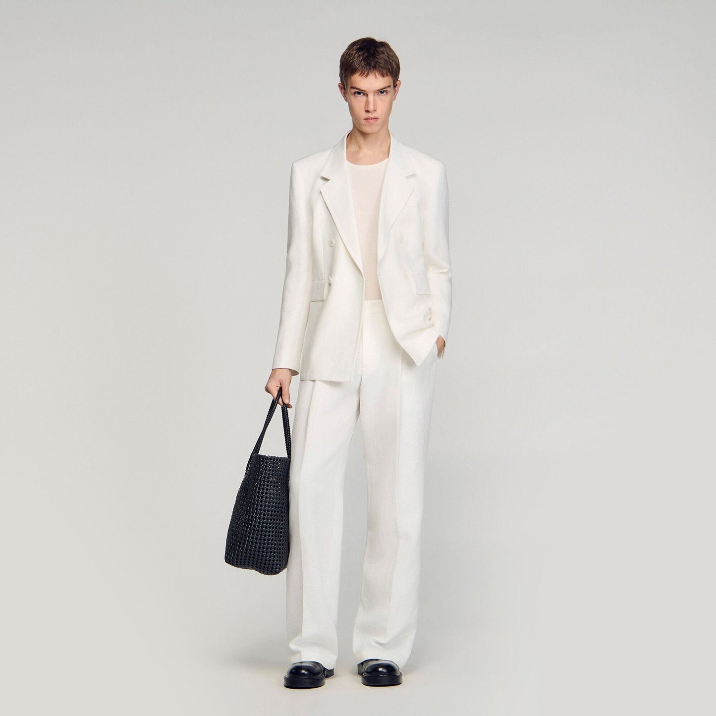Double-breasted linen suit jacket