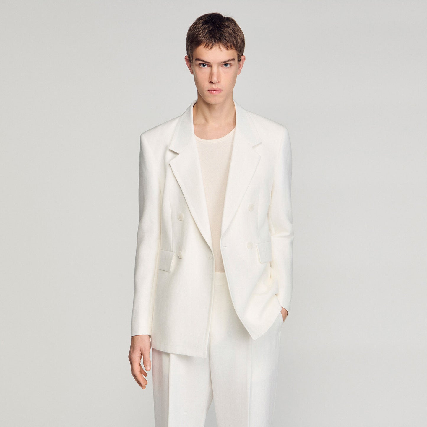 Double-breasted linen suit jacket