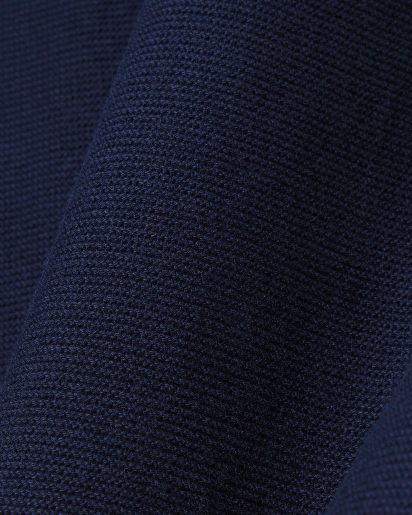 Moss Stitch Cotton Polo Collar Mens Sweater - Navy Blue 166