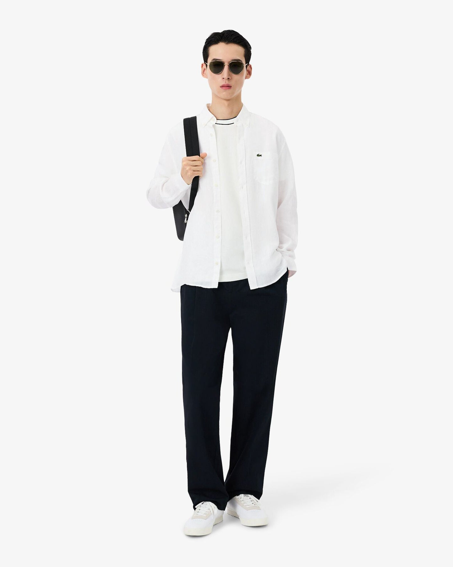 Regular Fit Long Sleeve Mens Linen Shirt - White 001