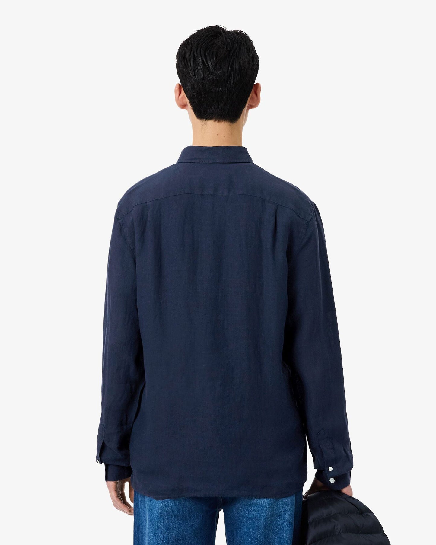 Regular Fit Long Sleeve Mens Linen Shirt - Navy Blue 166