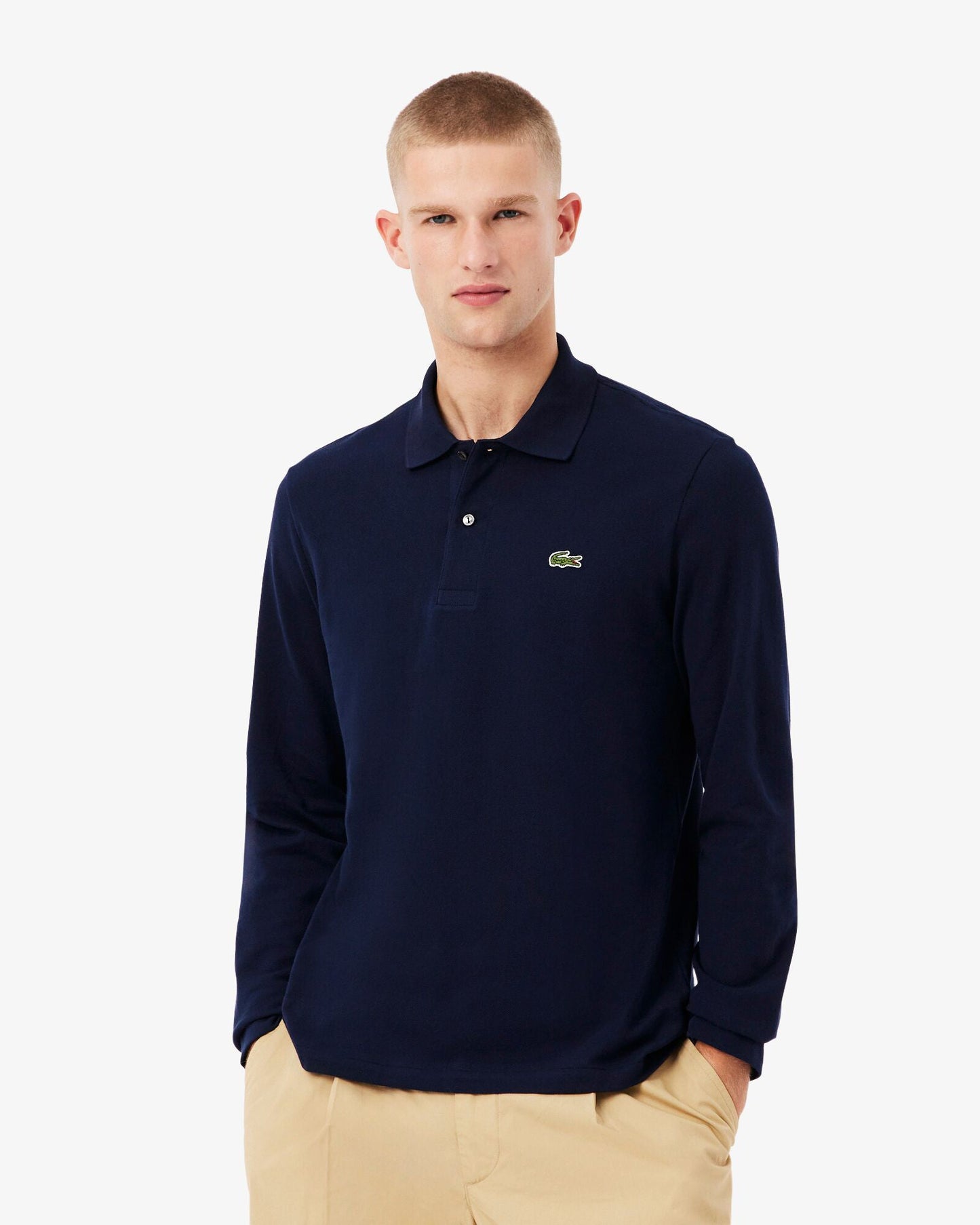 Original L.12.12 Mens Long Sleeve Cotton Polo Shirt - Navy Blue 166