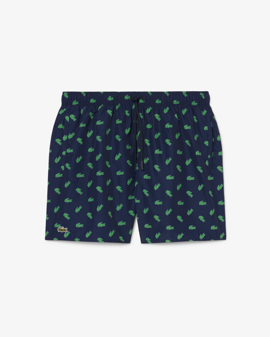 Mid Length Crocodile Print Mens Swim Trunks - Navy Blue 166