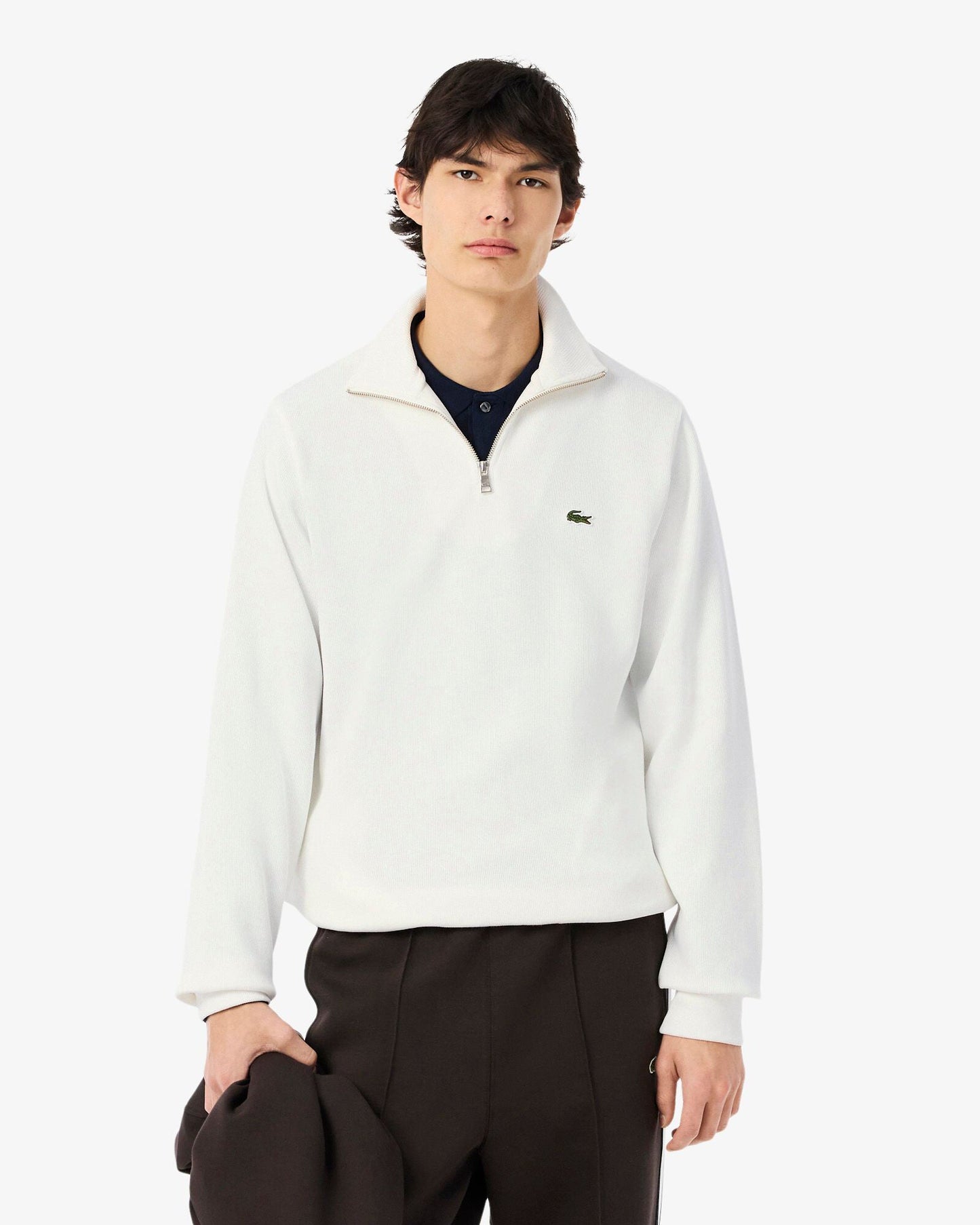 Mens Zippered Stand-Up Collar Cotton Sweatshirt - Flour 70V