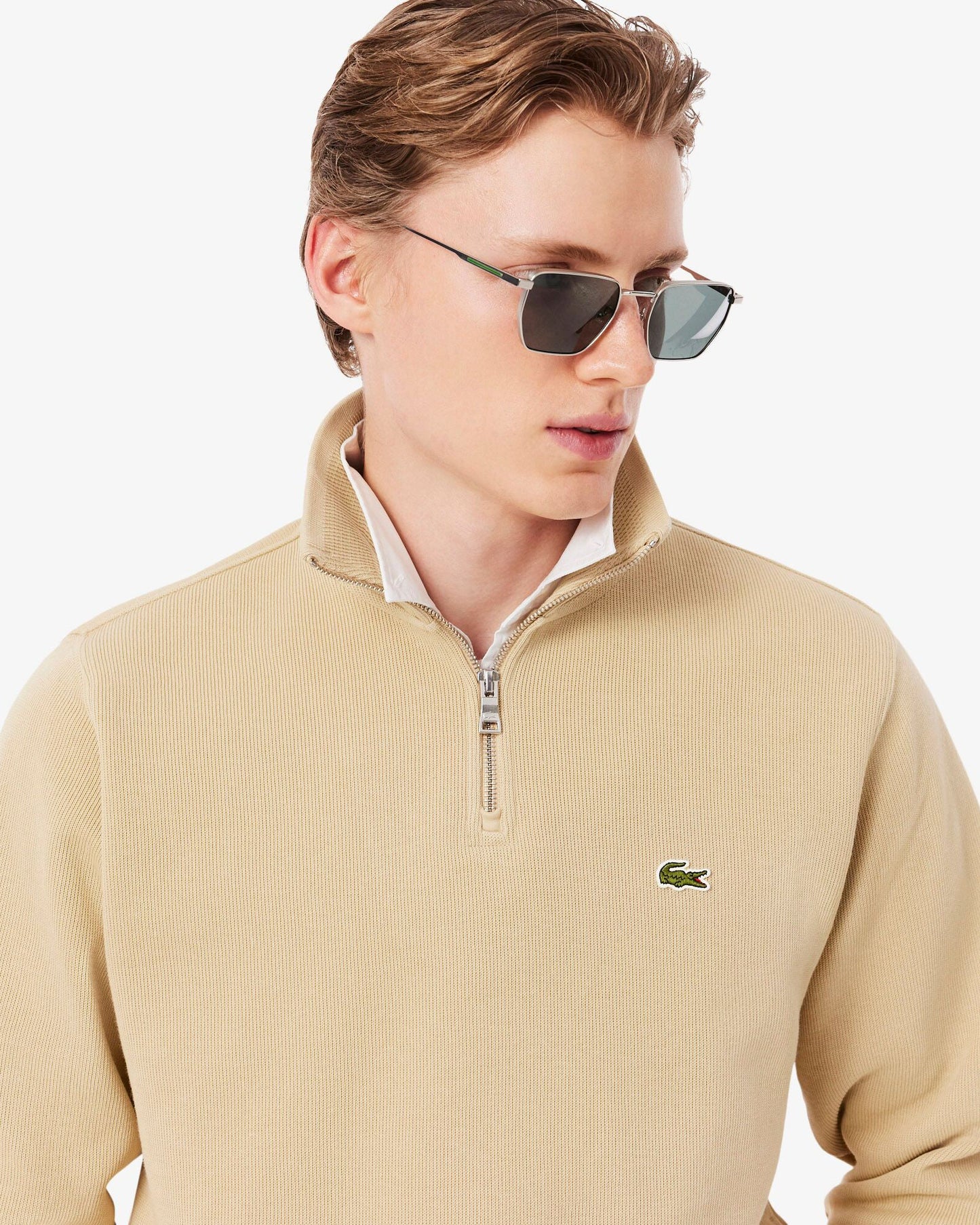 Zippered Stand-Up Collar Cotton Sweatshirt - Millet 8XF