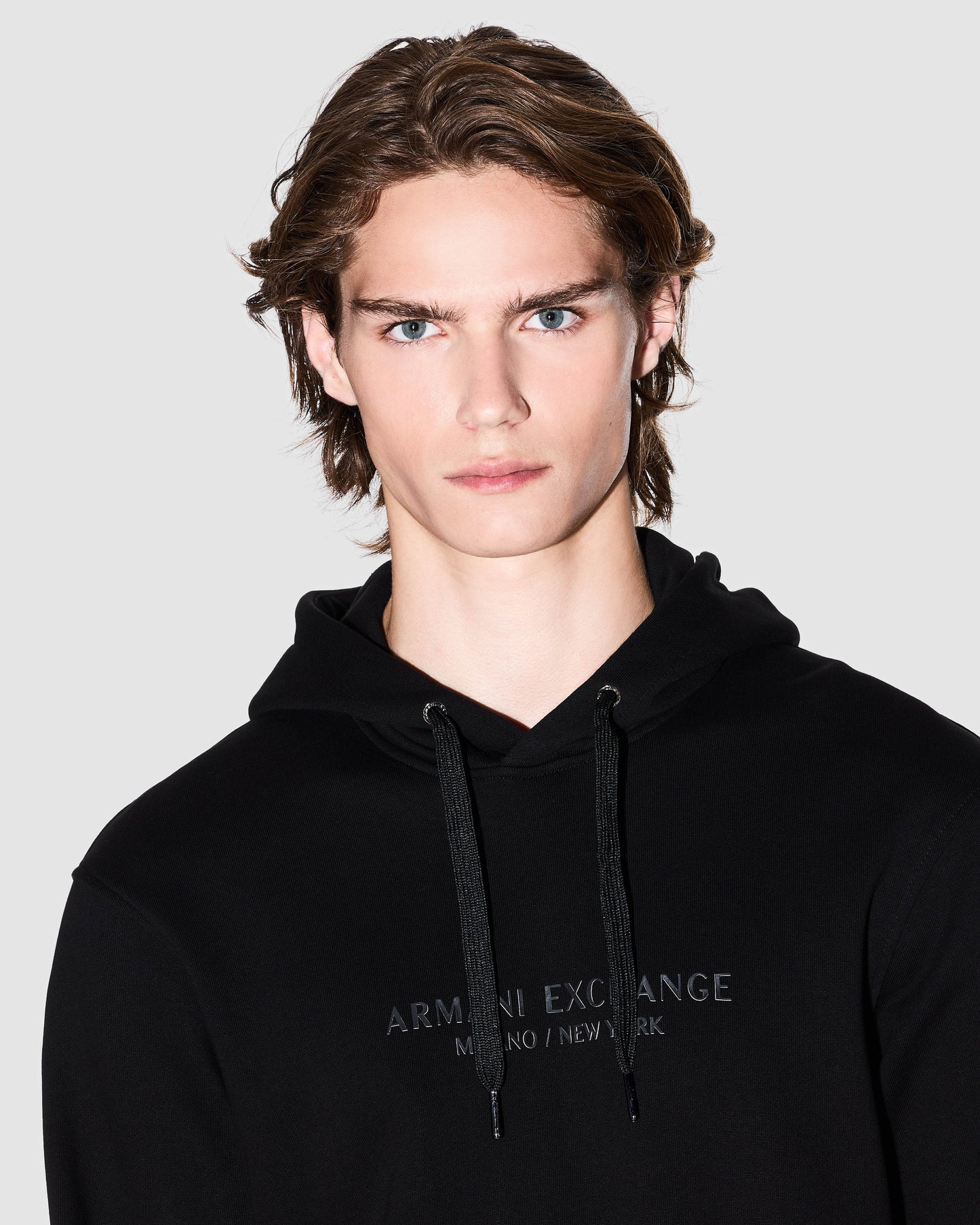 Mens Pullover Hoodie with Tonal Milano/New York Logo - Black UC001