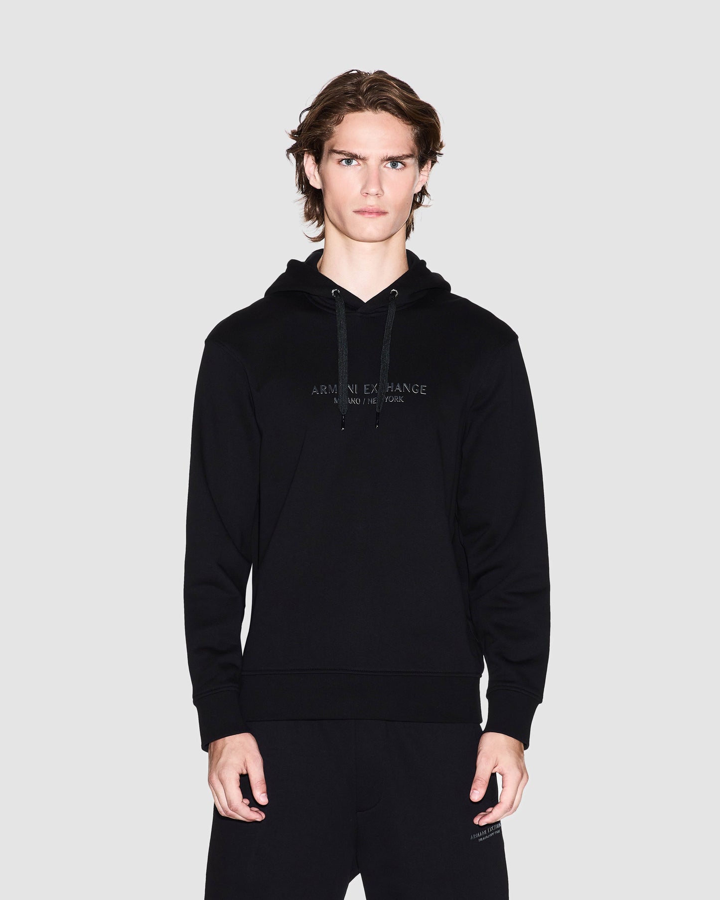 Mens Pullover Hoodie with Tonal Milano/New York Logo - Black UC001