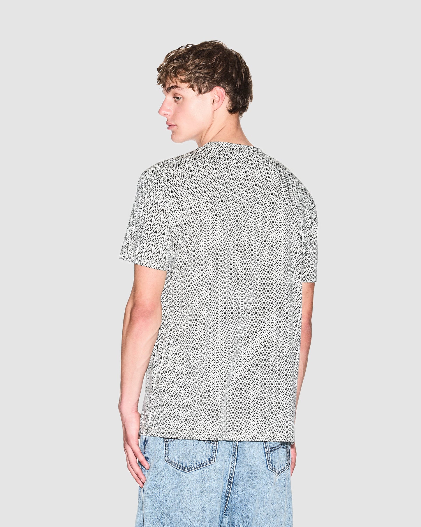 Mens AX Pattern T-Shirt - Cream F0143