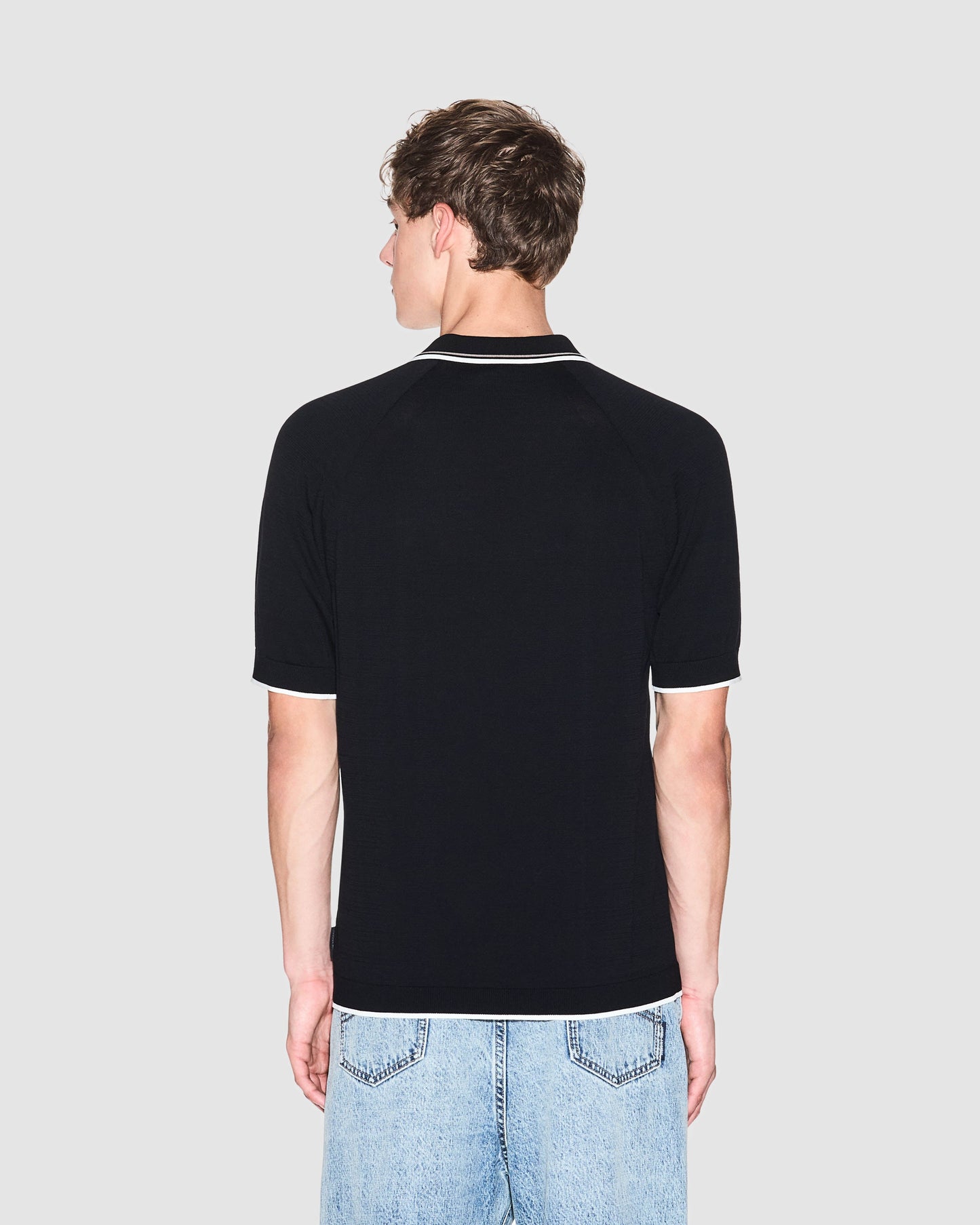 Mens Zip Placket Knit Polo - Black UC001